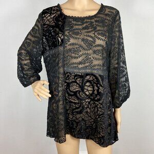 4 Love And Liberty Silk Top Sz L Velvet Burnout Embroidered Sheer Johnny Was